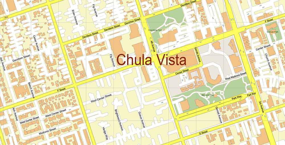 Chula Vista California USA Map Vector Exact City Plan High Detailed Street Map editable Adobe Illustrator in layers