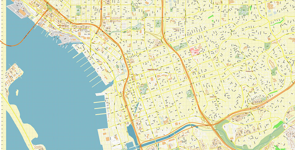 Chula Vista California USA Map Vector Exact City Plan High Detailed Street Map editable Adobe Illustrator in layers