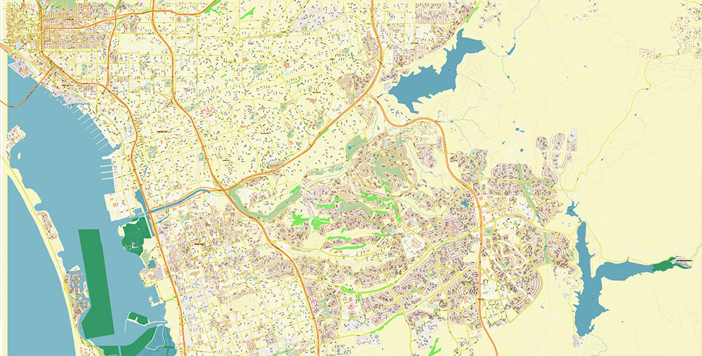 Chula Vista California USA Map Vector Exact City Plan High Detailed Street Map editable Adobe Illustrator in layers