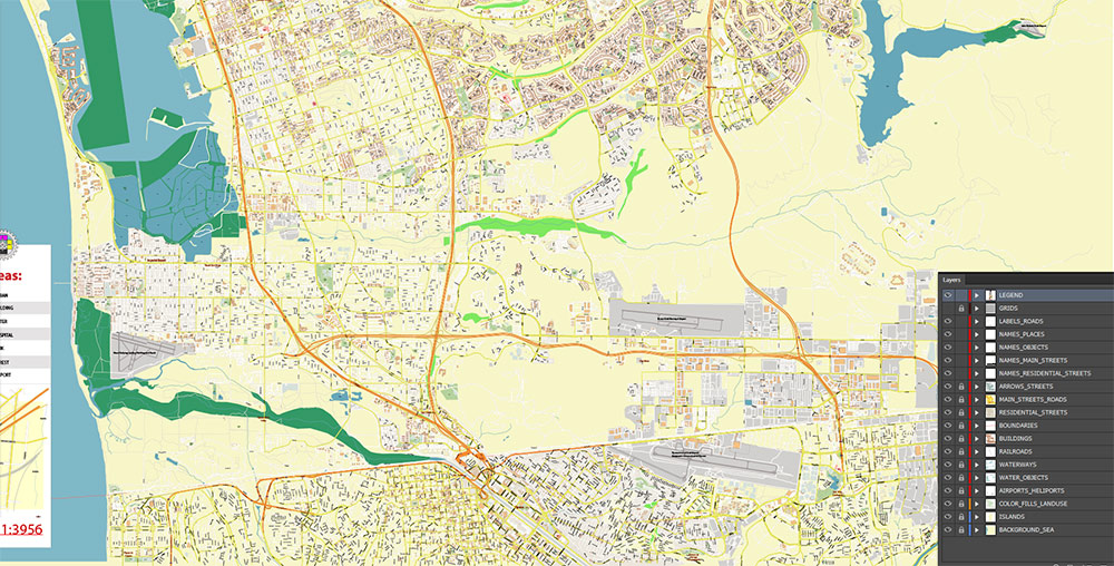 Chula Vista California USA Map Vector Exact City Plan High Detailed Street Map editable Adobe Illustrator in layers