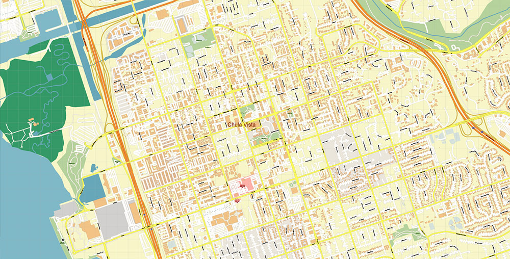 Chula Vista California USA Map Vector Exact City Plan High Detailed Street Map editable Adobe Illustrator in layers