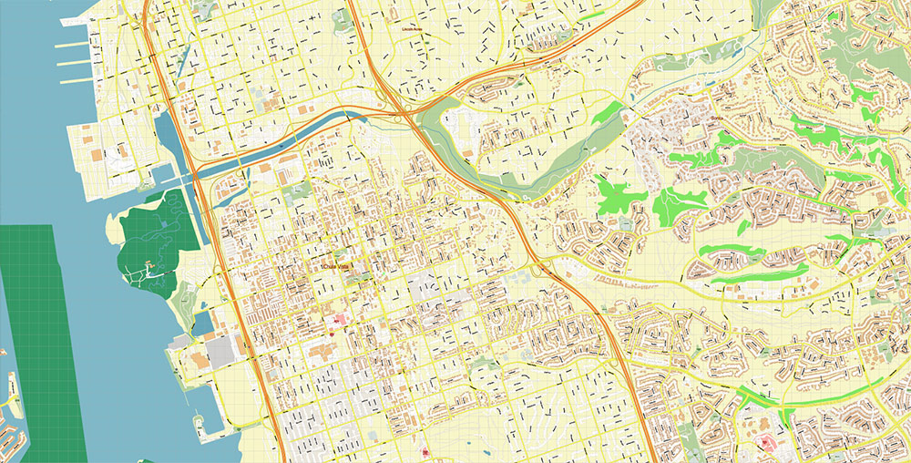 Chula Vista California USA Map Vector Exact City Plan High Detailed Street Map editable Adobe Illustrator in layers