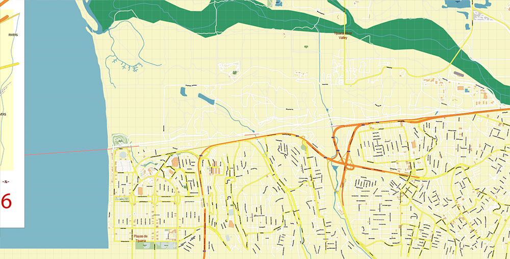 Chula Vista California USA Map Vector Exact City Plan High Detailed Street Map editable Adobe Illustrator in layers