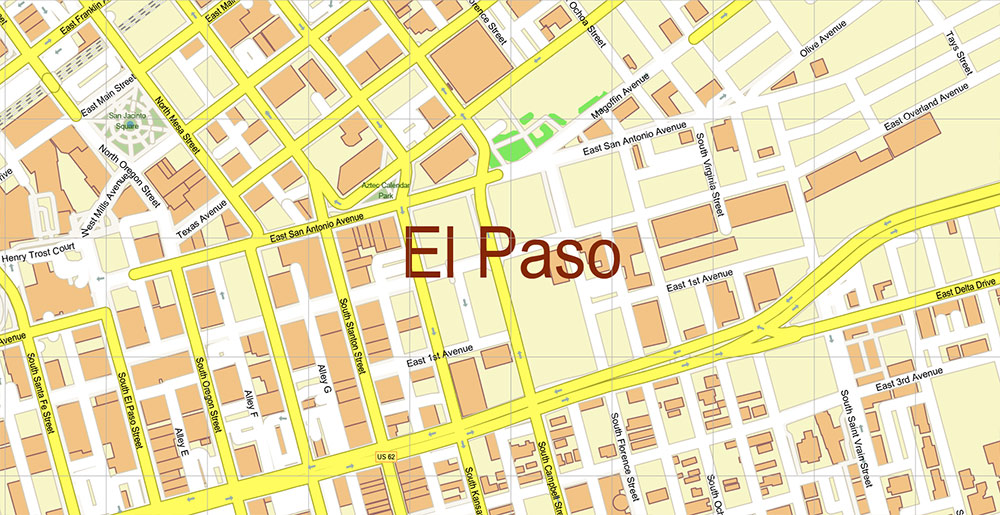 El Paso Texas US Ciudad Juarez Mexico Map Vector Exact City Plan High Detailed Street Map editable Adobe Illustrator in layers