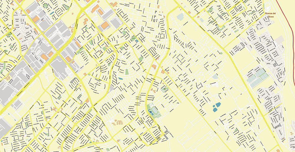 El Paso Texas US Ciudad Juarez Mexico Map Vector Exact City Plan High Detailed Street Map editable Adobe Illustrator in layers