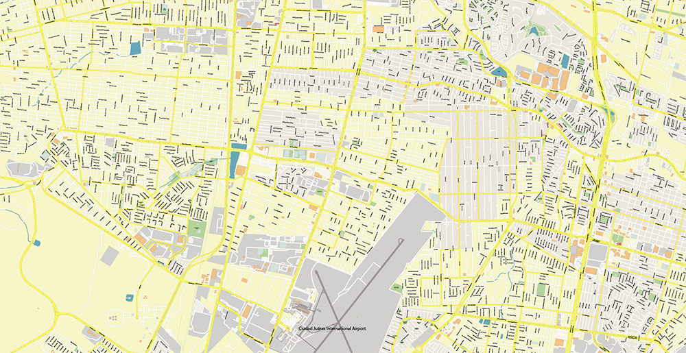 El Paso Texas US Ciudad Juarez Mexico Map Vector Exact City Plan High Detailed Street Map editable Adobe Illustrator in layers