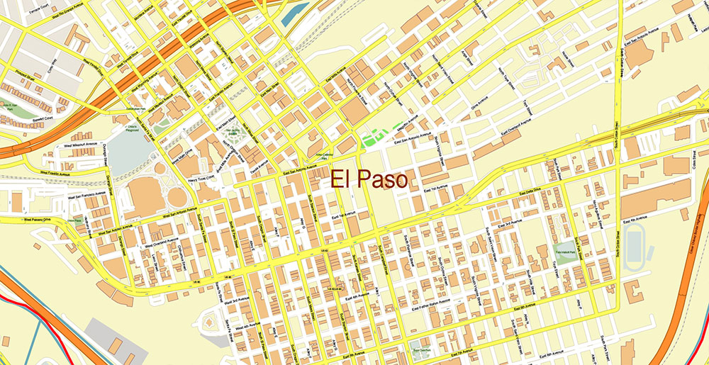El Paso Texas US Ciudad Juarez Mexico Map Vector Exact City Plan High Detailed Street Map editable Adobe Illustrator in layers