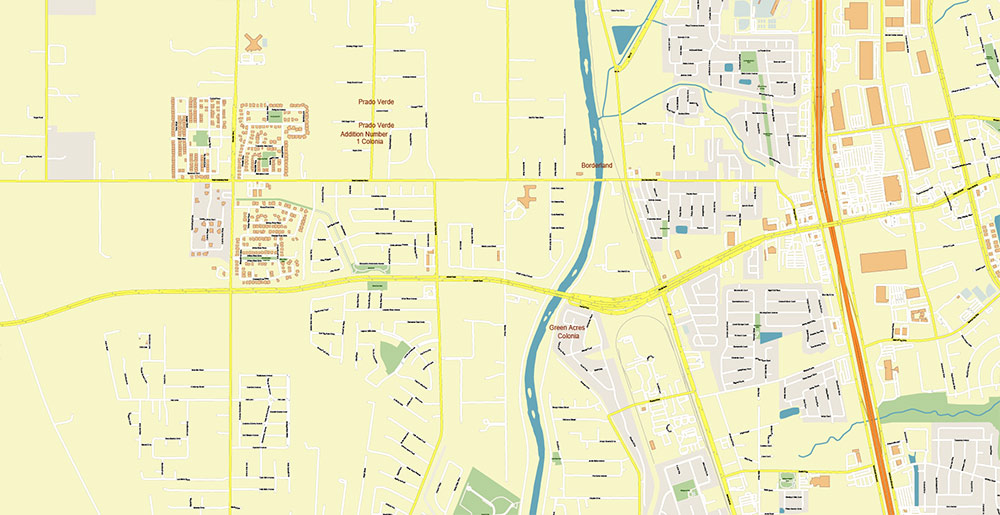 El Paso Texas US Ciudad Juarez Mexico Map Vector Exact City Plan High Detailed Street Map editable Adobe Illustrator in layers
