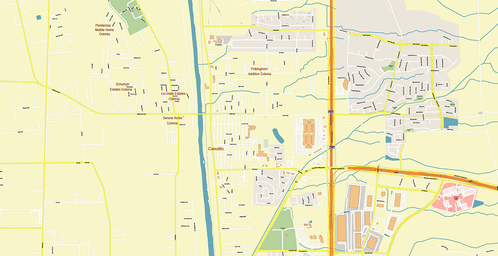 El Paso Texas US Ciudad Juarez Mexico Map Vector Exact City Plan High Detailed Street Map editable Adobe Illustrator in layers
