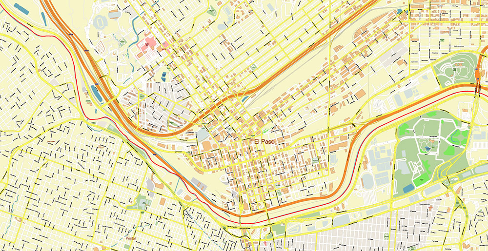 El Paso Texas US Ciudad Juarez Mexico Map Vector Exact City Plan High Detailed Street Map editable Adobe Illustrator in layers