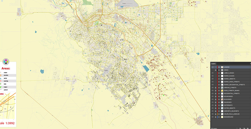 El Paso Texas US Ciudad Juarez Mexico Map Vector Exact City Plan High Detailed Street Map editable Adobe Illustrator in layers