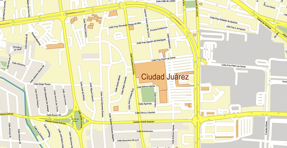 El Paso Texas US Ciudad Juarez Mexico Map Vector Exact City Plan High Detailed Street Map editable Adobe Illustrator in layers
