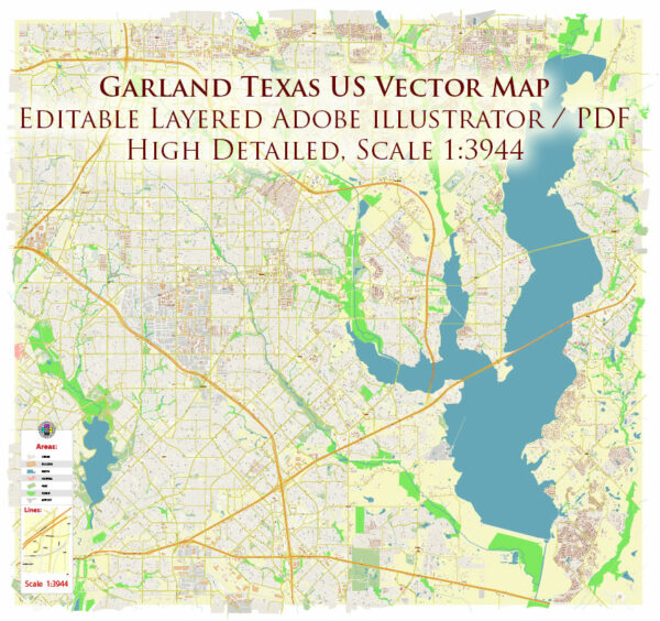 Garland Texas USA Map Vector Exact City Plan High Detailed Street Map editable Adobe Illustrator in layers Garland Texas USA Map Vector Exact City Plan High Detailed Street Map editable Adobe Illustrator in layers