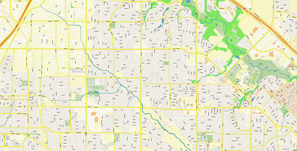 Garland Texas USA Map Vector Exact City Plan High Detailed Street Map editable Adobe Illustrator in layers