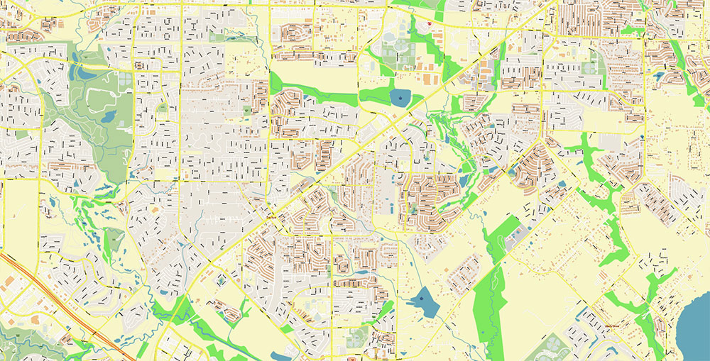 Garland Texas USA Map Vector Exact City Plan High Detailed Street Map editable Adobe Illustrator in layers
