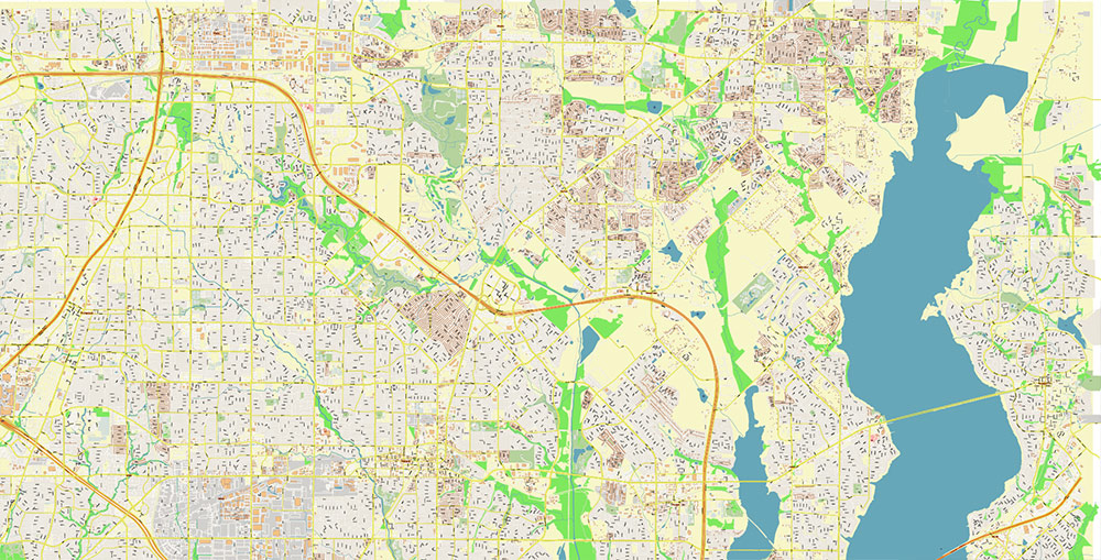 Garland Texas USA Map Vector Exact City Plan High Detailed Street Map editable Adobe Illustrator in layers