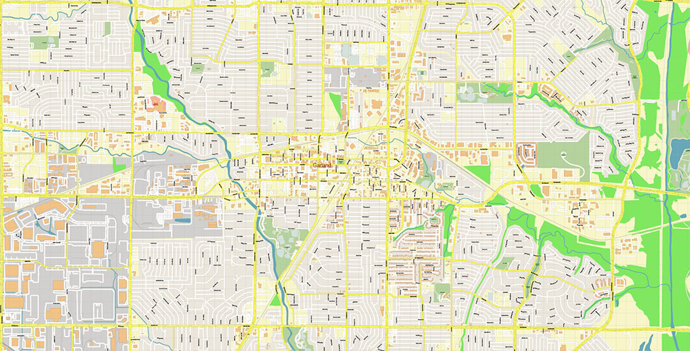Garland Texas USA Map Vector Exact City Plan High Detailed Street Map editable Adobe Illustrator in layers