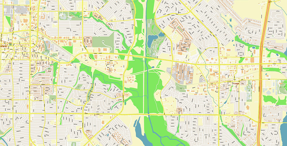 Garland Texas USA Map Vector Exact City Plan High Detailed Street Map editable Adobe Illustrator in layers