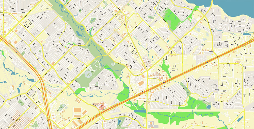 Garland Texas USA Map Vector Exact City Plan High Detailed Street Map editable Adobe Illustrator in layers