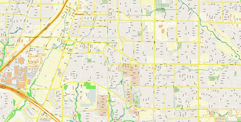 Garland Texas USA Map Vector Exact City Plan High Detailed Street Map editable Adobe Illustrator in layers