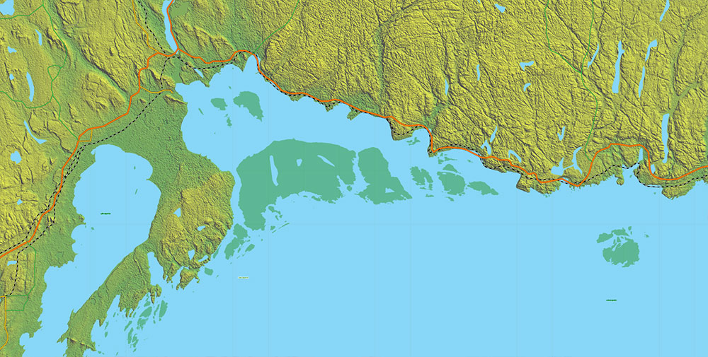 Great Lakes Area USA Canada Vector Map: high detailed road map + Shaded Relief editable Adobe Illustrator