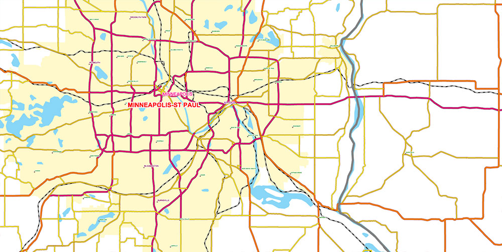 Great Lakes Area USA Canada Vector Map: high detailed road map editable Adobe Illustrator