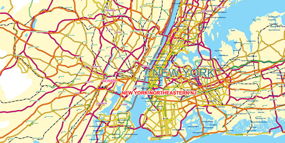 Great Lakes Area USA Canada Vector Map: high detailed road map editable Adobe Illustrator