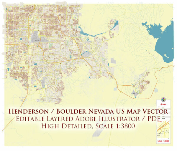 Henderson and Boulder Nevada USA Map Vector Exact City Plan High Detailed Street Map editable Adobe Illustrator in layers