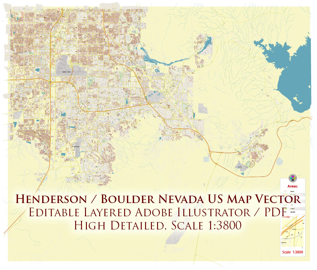 Henderson and Boulder Nevada USA Map Vector Exact City Plan High Detailed Street Map editable Adobe Illustrator in layers