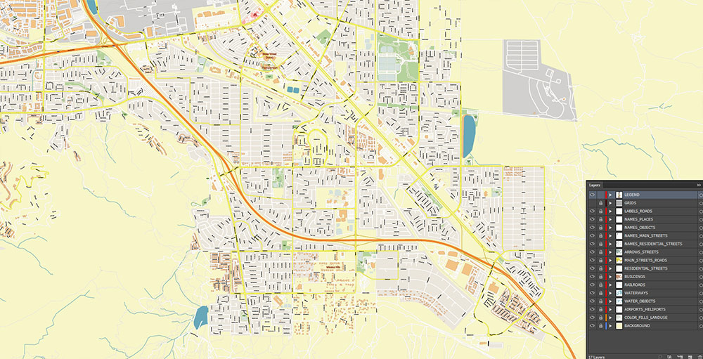 Henderson and Boulder Nevada USA Map Vector Exact City Plan High Detailed Street Map editable Adobe Illustrator in layers