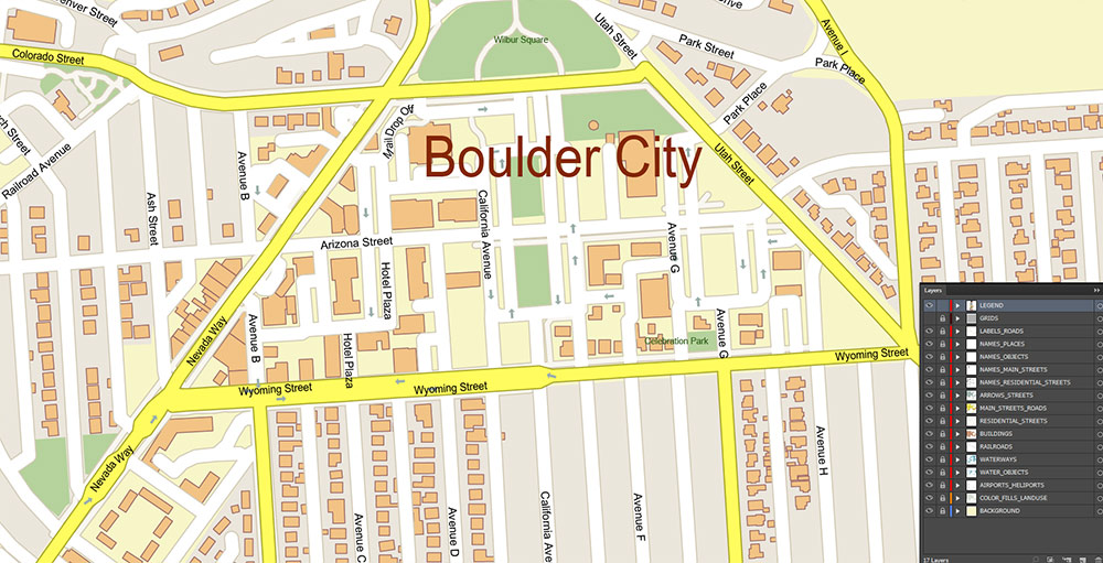 Henderson and Boulder Nevada USA Map Vector Exact City Plan High Detailed Street Map editable Adobe Illustrator in layers