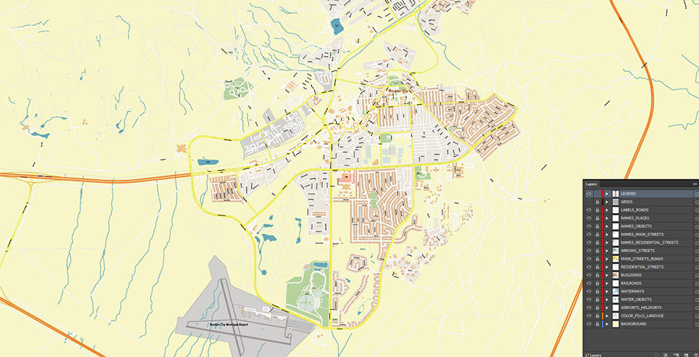 Henderson and Boulder Nevada USA Map Vector Exact City Plan High Detailed Street Map editable Adobe Illustrator in layers
