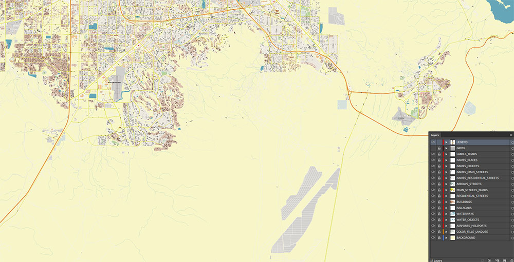 Henderson and Boulder Nevada USA Map Vector Exact City Plan High Detailed Street Map editable Adobe Illustrator in layers