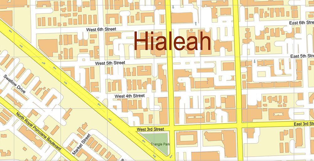 Hialeh Miami Florida USA Map Vector Exact City Plan High Detailed Street Map editable Adobe Illustrator in layers