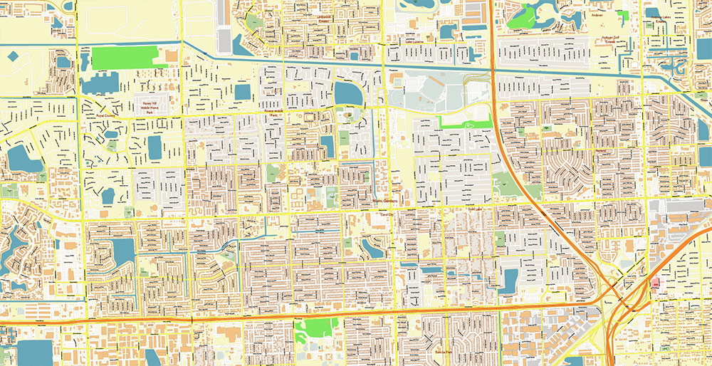 Hialeh Miami Florida USA Map Vector Exact City Plan High Detailed Street Map editable Adobe Illustrator in layers