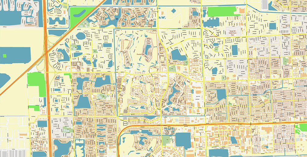 Hialeh Miami Florida USA Map Vector Exact City Plan High Detailed Street Map editable Adobe Illustrator in layers