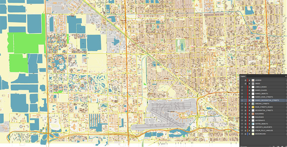 Hialeh Miami Florida USA Map Vector Exact City Plan High Detailed Street Map editable Adobe Illustrator in layers