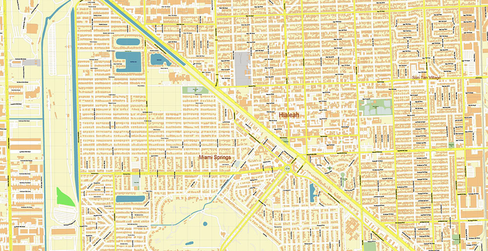 Hialeh Miami Florida USA Map Vector Exact City Plan High Detailed Street Map editable Adobe Illustrator in layers