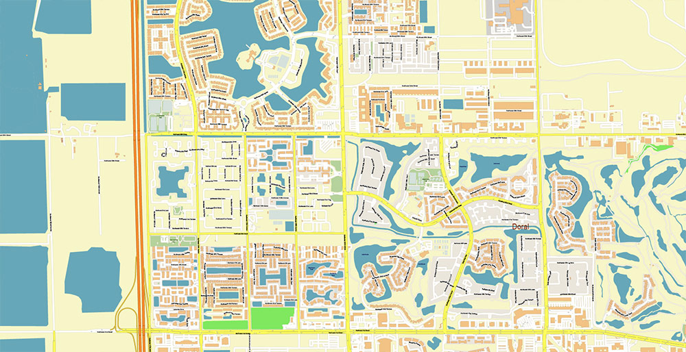 Hialeh Miami Florida USA Map Vector Exact City Plan High Detailed Street Map editable Adobe Illustrator in layers