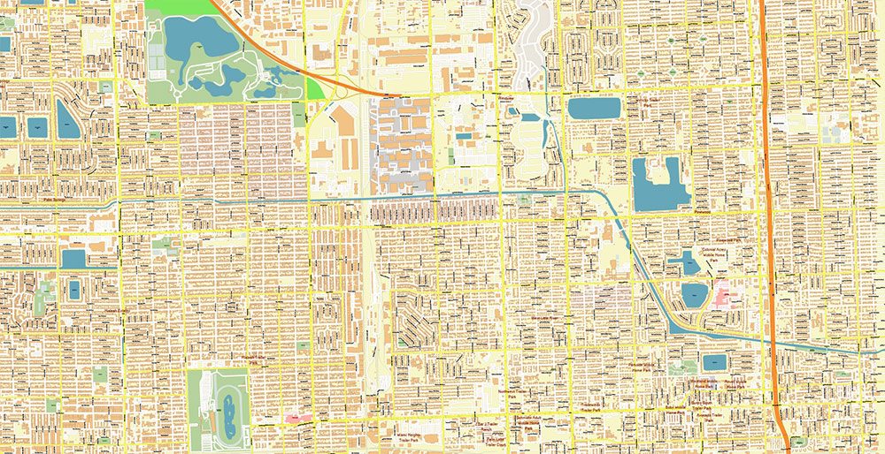 Hialeh Miami Florida USA Map Vector Exact City Plan High Detailed Street Map editable Adobe Illustrator in layers