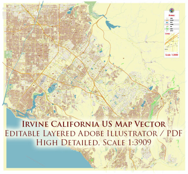 Irvine California USA Map Vector Exact City Plan High Detailed Street Map editable Adobe Illustrator in layers Irvine California USA Map Vector Exact City Plan High Detailed Street Map editable Adobe Illustrator in layers