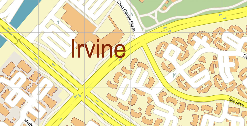 Irvine California USA Map Vector Exact City Plan High Detailed Street Map editable Adobe Illustrator in layers