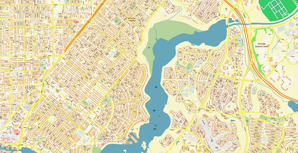 Irvine California USA Map Vector Exact City Plan High Detailed Street Map editable Adobe Illustrator in layers
