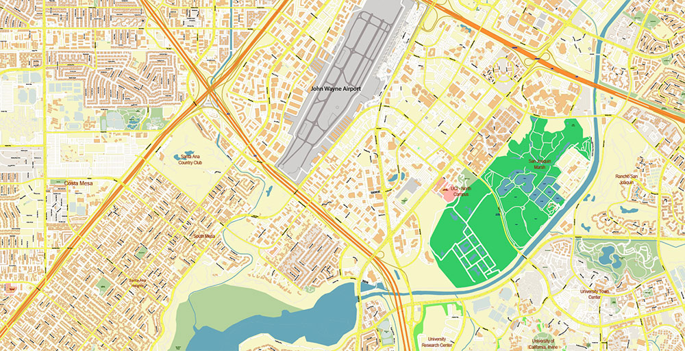 Irvine California USA Map Vector Exact City Plan High Detailed Street Map editable Adobe Illustrator in layers