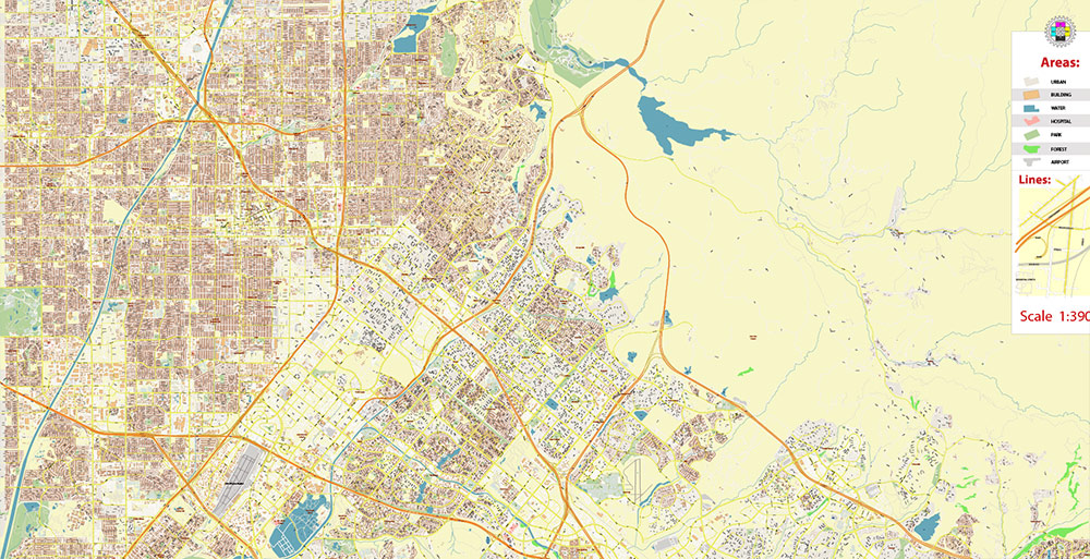 Irvine California USA Map Vector Exact City Plan High Detailed Street Map editable Adobe Illustrator in layers