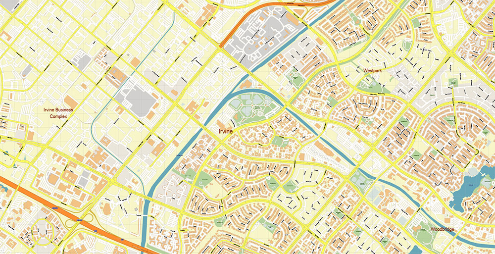 Irvine California USA Map Vector Exact City Plan High Detailed Street Map editable Adobe Illustrator in layers