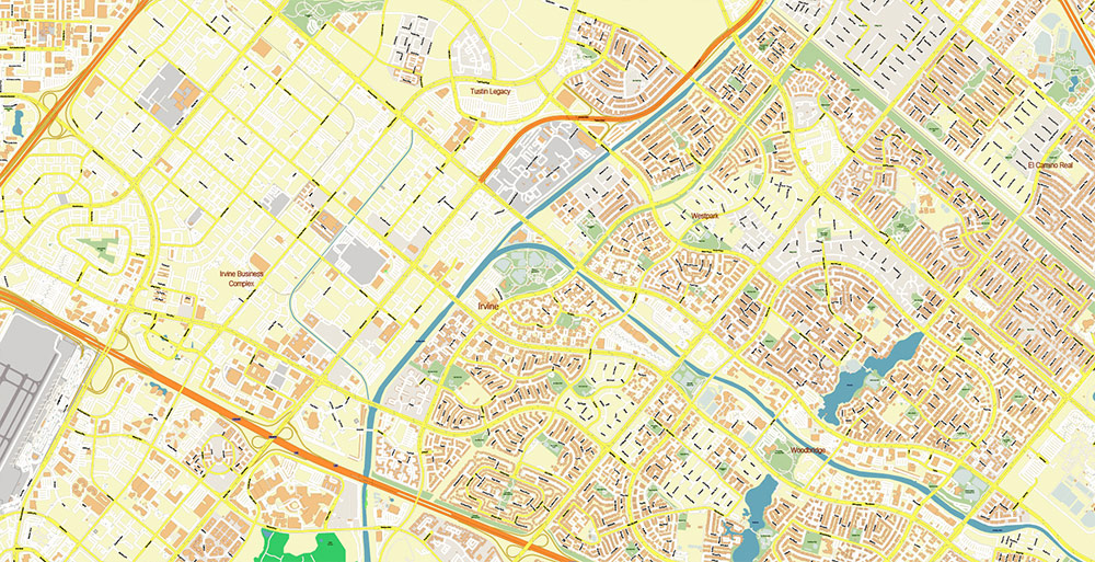 Irvine California USA Map Vector Exact City Plan High Detailed Street Map editable Adobe Illustrator in layers