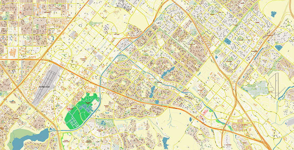 Irvine California USA Map Vector Exact City Plan High Detailed Street Map editable Adobe Illustrator in layers