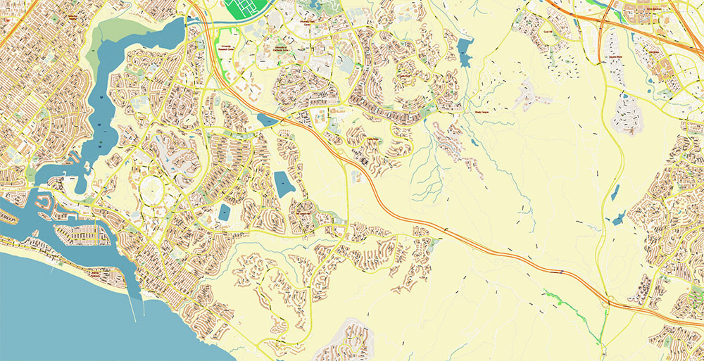 Irvine California USA Map Vector Exact City Plan High Detailed Street Map editable Adobe Illustrator in layers