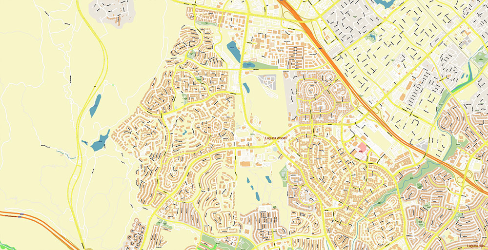 Irvine California USA Map Vector Exact City Plan High Detailed Street Map editable Adobe Illustrator in layers